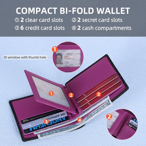 Mens Bifold Wallet with 2 ID Windows Carbon Fiber Leather