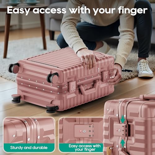 20 Inch Carry on Luggage with Aluminium Frame and Front Pocket