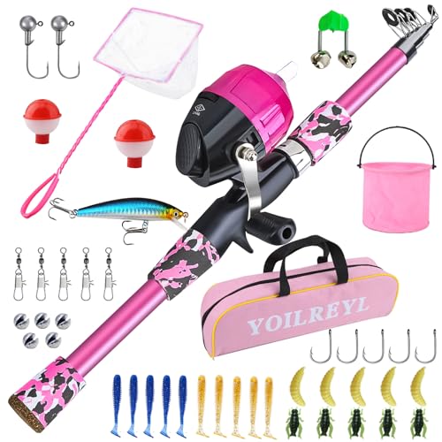 Collapsible Telescopic Fishing Rod and Reel Combo Push Button Small Fishing Pole Kit Beginner Youth Girls Fishing Starter Set Tackle