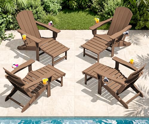4 Pcs HDPE Folding Adjustable Adirondack Chair with Ottoman (4 Count)