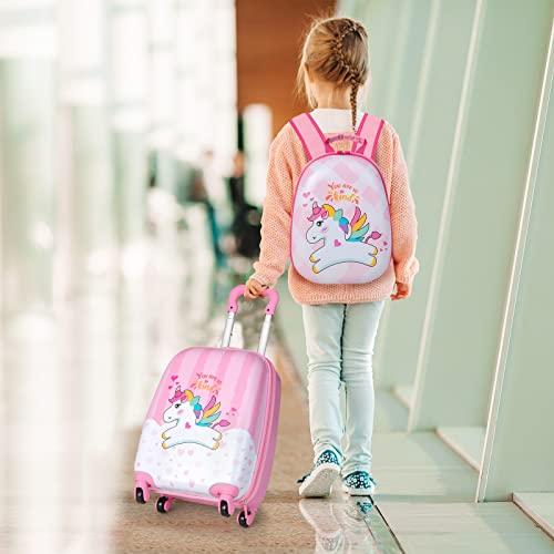 Kids Luggage 12" Toddler Backpack & 16" Travel Suitcase with Wheels (2 Count)