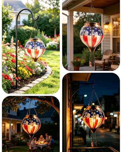 Hot Air Balloon Solar Lantern with Flickering Flame Light