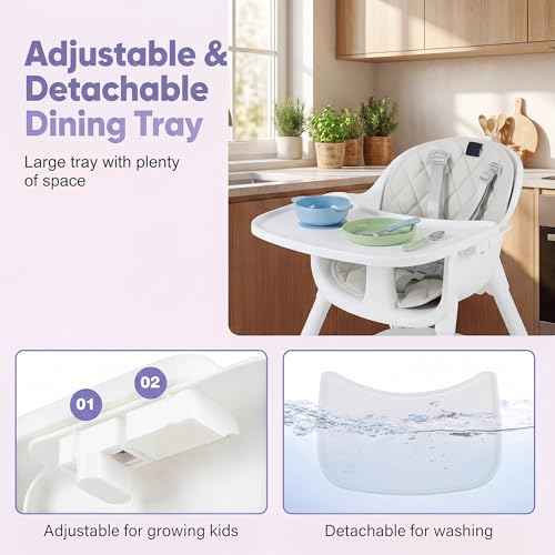 6-in-1 High Chair, Convertible Highchair for Babies and Toddlers/Kids Chair Table Set/Infant Feeding Chair w/Safety Harness, PU Leather Cushion & Removable Food Tray (White)