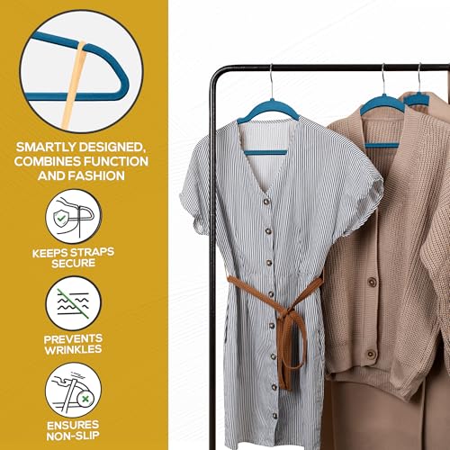 Premium Velvet Hangers 50 Pack Ultra Thin Non Slip Adult Felt Space Saving Slim Suit Hanger for Closet Heavy Duty Coat Pants Jackets Dress Hangers 360° Swivel Hook Hold Upto 10 lbs Blue (50 Count)