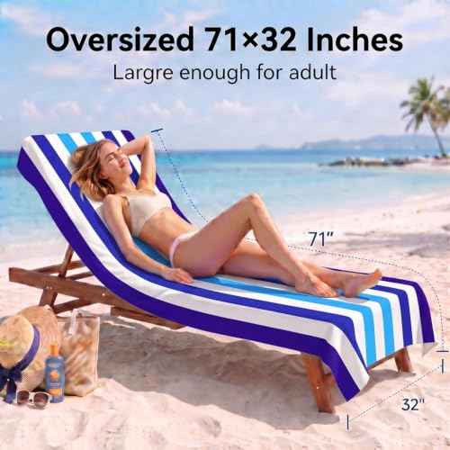 2 Pack Microfiber Beach Towels Oversized 71x32 Blue Striped (2 Count)
