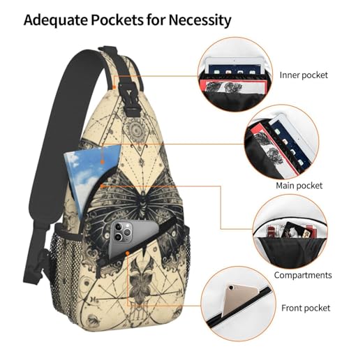 Sling Bag Butterfly Goth Vintage Tarot Hiking Daypack Crossbody Shoulder Backpack Travel Chest Pack for Men Women
