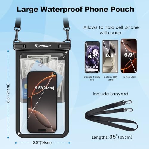 Large Waterproof Phone Pouch Up to 10" (2 Count)