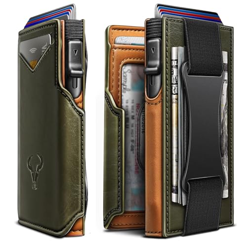 Men Slim Leather Wallet Metal Case Money Clip
