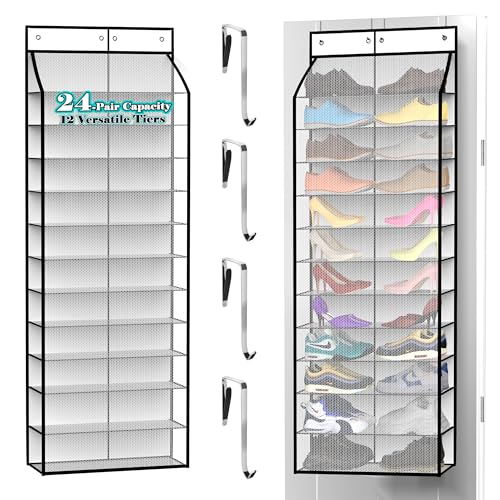 24 Pair Over Door Shoe Organizer for Family & Kids (12 Count)