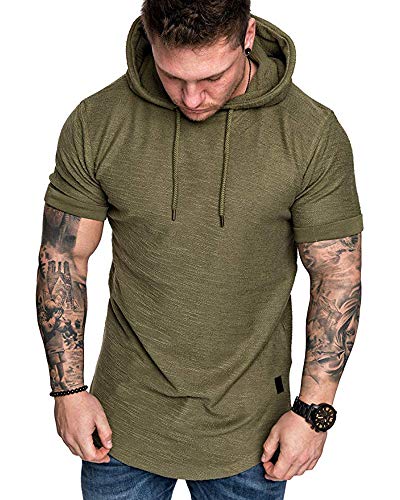 Mens Fashion Hoodies Sport Pullover Solid Color Shirt Workout Lightweight Tops Green X