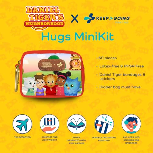 KeepGoing Daniel Tiger’s Small Travel First Aid Kit Kids (60 Count)