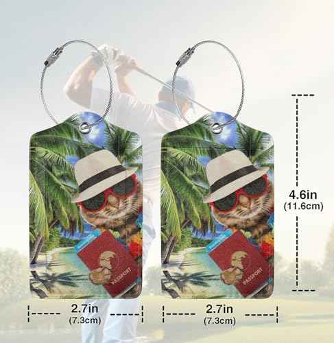 2 Pack Luggage Tags for suitcases Funny Cat TSA Approved Label Luggage Tag Baggage Tag Leather Stainless Steel Loop Label Tag for Men Women Travel Bag Suitcase (2 Count)