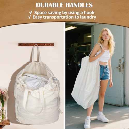 Canvas Laundry Bags with Handles & Rectangular Base 20"Wx15"Dx27.6"H 2 Pack