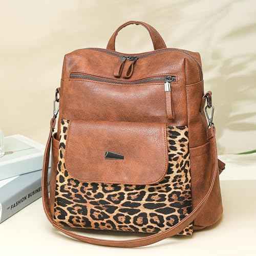 PU Leather Small Backpack Purse for Women Ladies Leopard