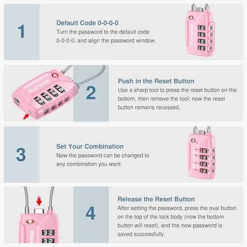 2 Pack TSA Approved Luggage Locks 4 Digit Code Cable Lock Basic Pink (2 Count)
