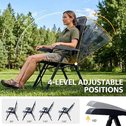 2 Set Folding Camping Chair 4 Positon Adjustable Recliner Black