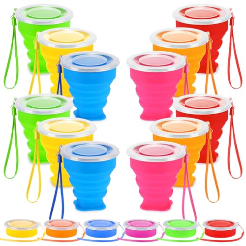12 Pcs Silicone Collapsible Cup with Lid (12 Count)