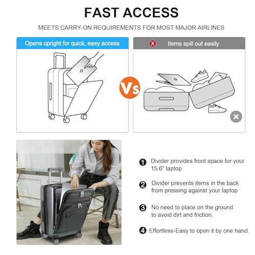 Hardside Expandable Carry On Luggage 22x14x9 Airline Approved With Front Business Pockets