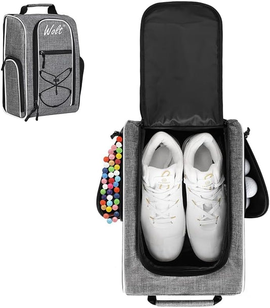 Wolt Golf Shoe Bag - Sports & Travel Shoes Carrier Bags with Ventilation & Double Outside Accessory Pocket for Socks, Tees, Golf Balls, etc. for women and men (Grey)