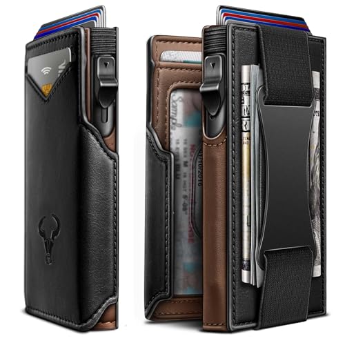 Men Slim Leather Wallet Metal Case Money Clip