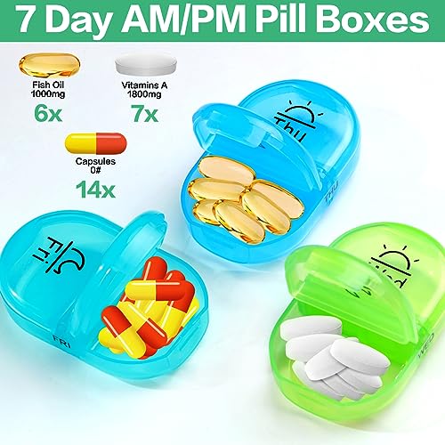 Weekly Travel Pill Organizer 2 Times a Day AM PM Rainbow Pill Box