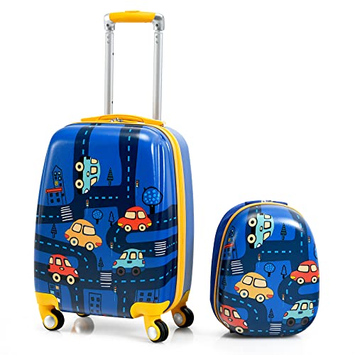 Kids Luggage 12" Toddler Backpack & 18" Travel Suitcase with Wheels (2 Count)