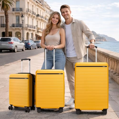 Carry On Suitcase 20in Expandable ABS+PC Airline Approved Yellow