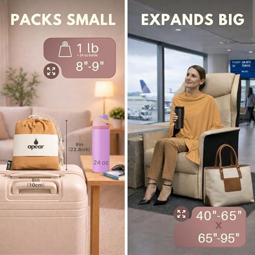 16-in-1 Compact Travel Blanket with Bag – Reversible, Ultra Soft Bamboo Airplane Blanket with Hidden Pocket – Packable for Flights & Travel Essentials (Semi-Weighted, Double Layer)