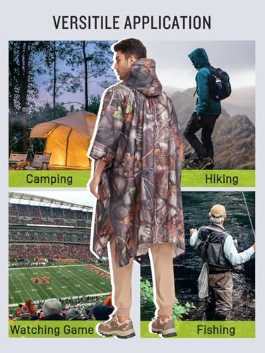Extra Thick Hooded Rain Poncho Double Layer Waterproof Raincoat Jacket for Men Women Adults