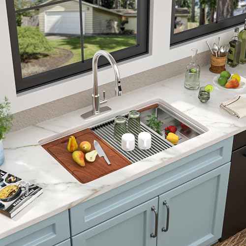 33"x19" White Undermount Sink Ledge Workstaion