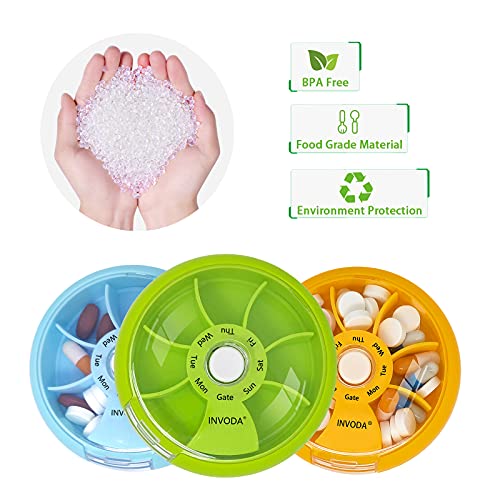 3Pack Weekly Pill Organizer Rotating Travel Pill Box for 7 Day Vitamins (3 Count)