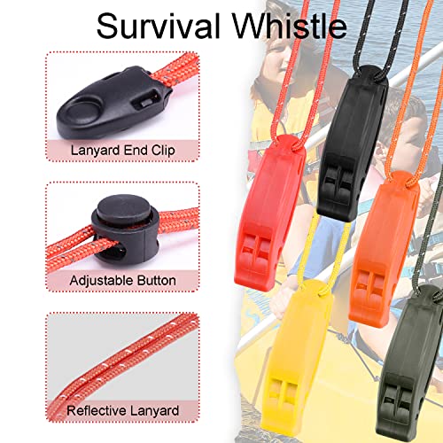 4Pack Emergency Whistles with Adjustable Reflective Lanyard