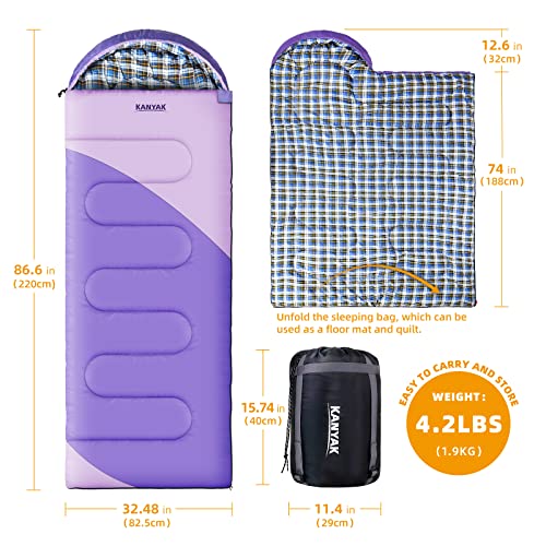 Water Resistant Portable Purple Sleeping Bag for Adults Teens and Kids