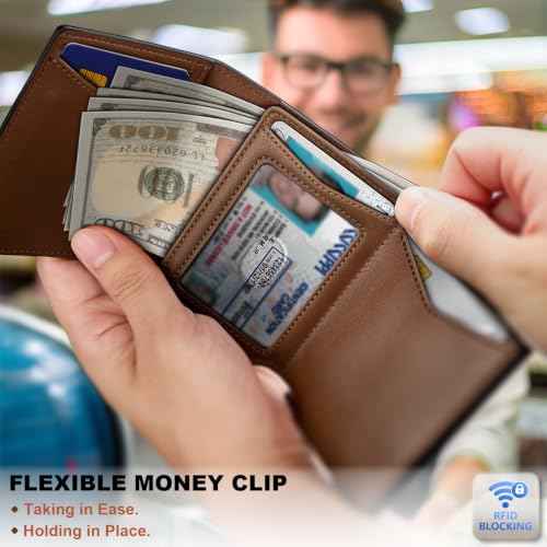 Men Slim Leather Wallet Metal Case Money Clip