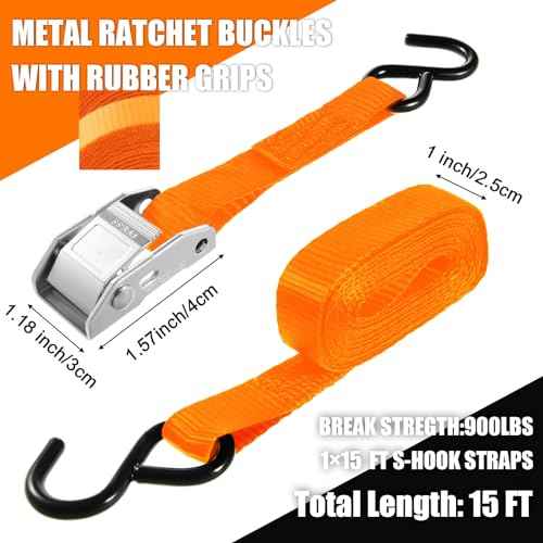 16 Pcs Cambuckle Tie Down Straps 1763lbs Break Strength Securing Straps 1'' x 15 ft Cambuckle Tie Downs with S Hook for Motorcycle (16 Count)