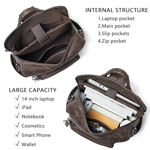 Vegan Leather Laptop Backpack for Women 15.6 inch Work Backpack Fashion Travel Backpack Purse for Business College