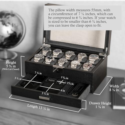 10 Slot Watch Box in Leather with Valet Drawer