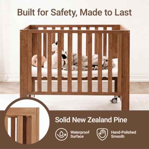 EvoNest 6-in-1 Convertible Baby Mini Crib with Wheels