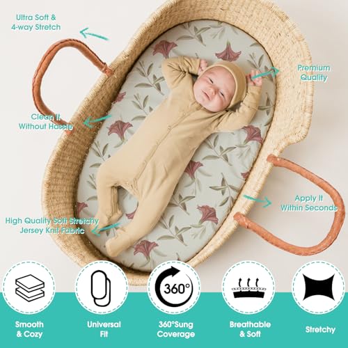 Stretch Fitted Bassinet Sheet Set BROLEX 2 Pack Cradle Sheets for Bassinet Pad (2 Count)