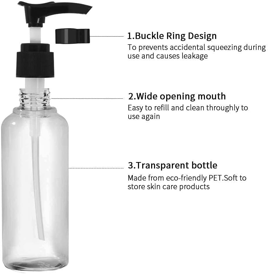 Vitog Travel Bottles Kit, TSA Approved Leak Proof Portable Toiletry Containers Set, Clear flight size PET Cosmetic Containers for Lotion, Shampoo, Cream, Soap, Set of 11 (Black+Plastic)