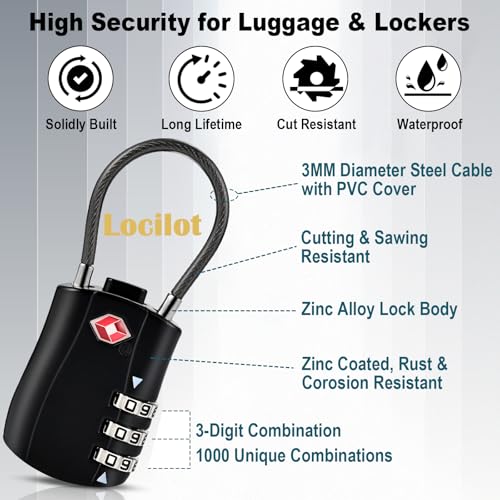 5pcs TSA Approved Luggage Locks with 10pcs Zipper Locks (5 Count)