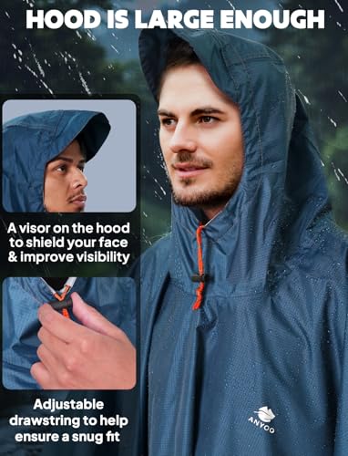 Hooded Rain Poncho for Adult Waterproof Lightweight Raincoat