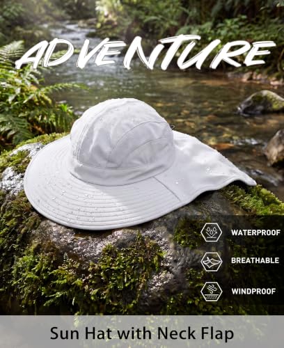 UPF 50+ Womens Mens Sun Hat with Neck Flap Wide Brim Fishing Hat Mesh Summer Beach Bucket Hat for Golf Hiking White