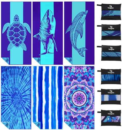 6 Pack Microfiber Beach Towel Oversized 71x32 Blue Multipack Bulk (6 Count)