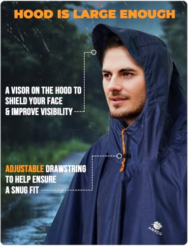 Hooded Rain Poncho for Adult Waterproof Lightweight Raincoat