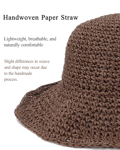 Womens Crochet Straw Sun Hat Foldable Floppy Wide Brim Beach Hat for Summer
