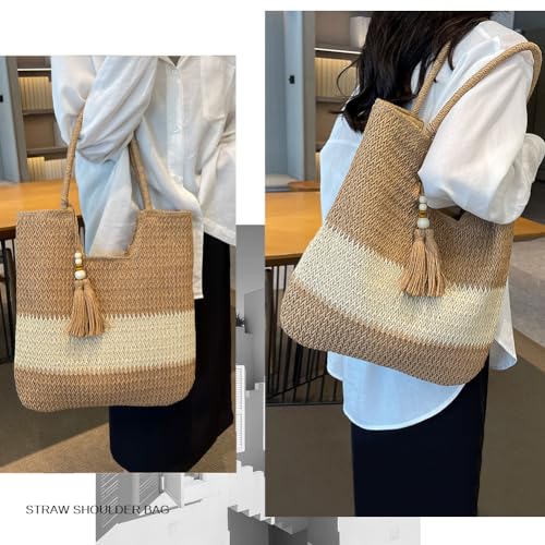 Straw Beach Bags for Women Summer Tote Bag Boho Shoulder Purse