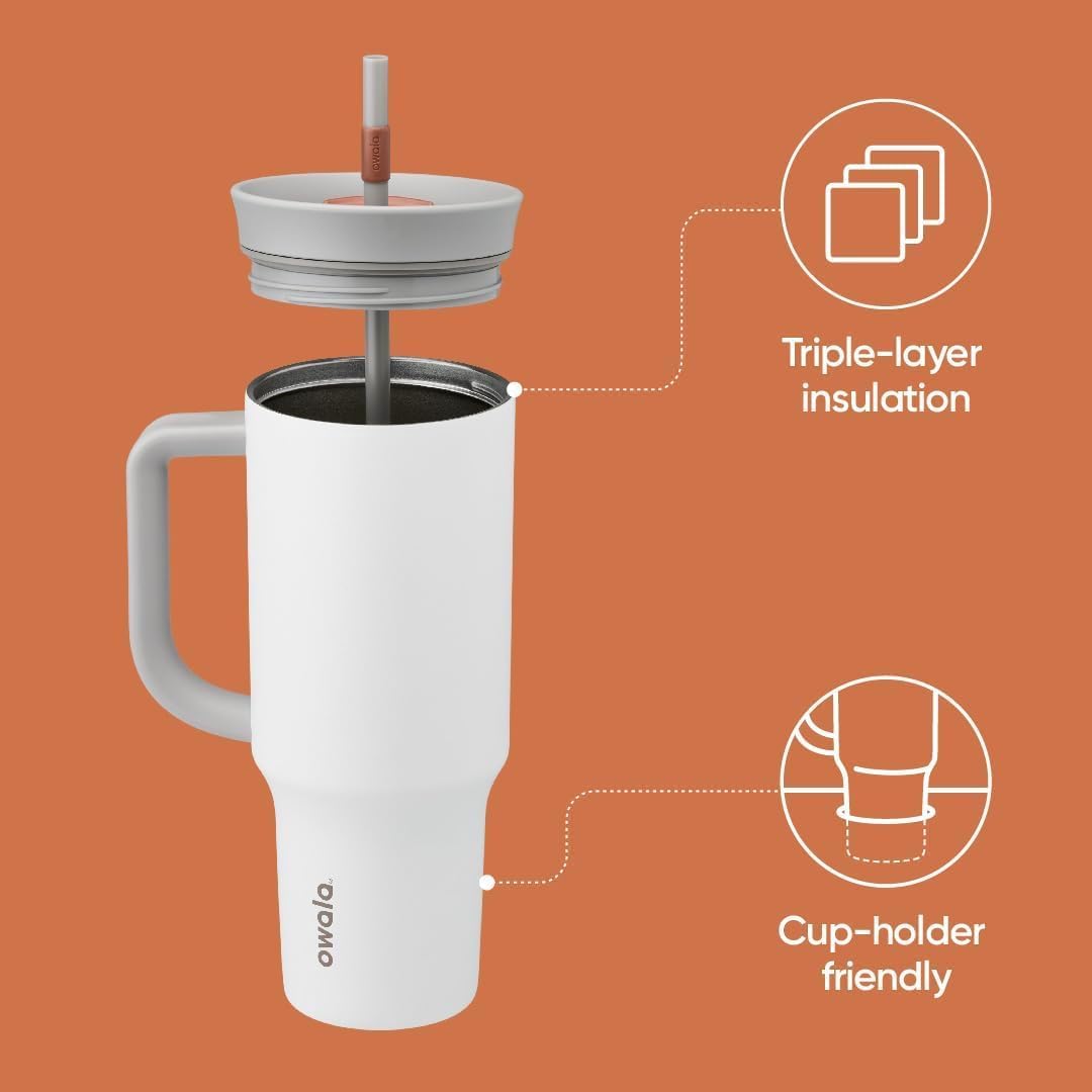Owala Stainless Steel Triple Layer Insulated Travel Tumbler with Spill Resistant Lid, Straw, and Carry Handle, BPA Free, 40 oz, Gray (Iced Tea) - Roamly
