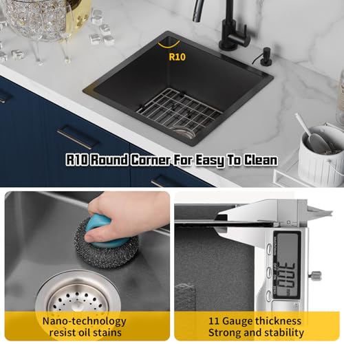 18x18In Black Stainless Steel Kitchen And Bar Sink