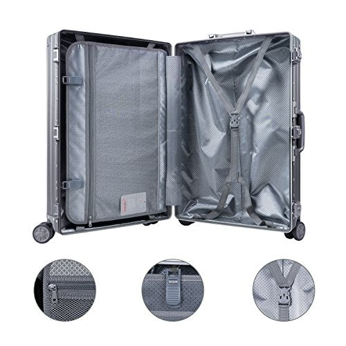 All Aluminum Carry On Luggage Zipperless Hard Shell Luggage Case with TSA Lock Spinner Alloy Metal Suitcase
